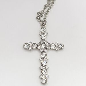 Beautiful Silver-Tone Cross Necklace With Rhinestones